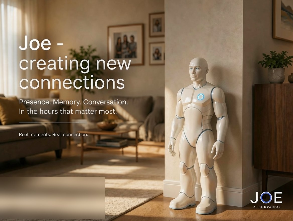 Joe, an AI companion for older Australians, standing in a living room
